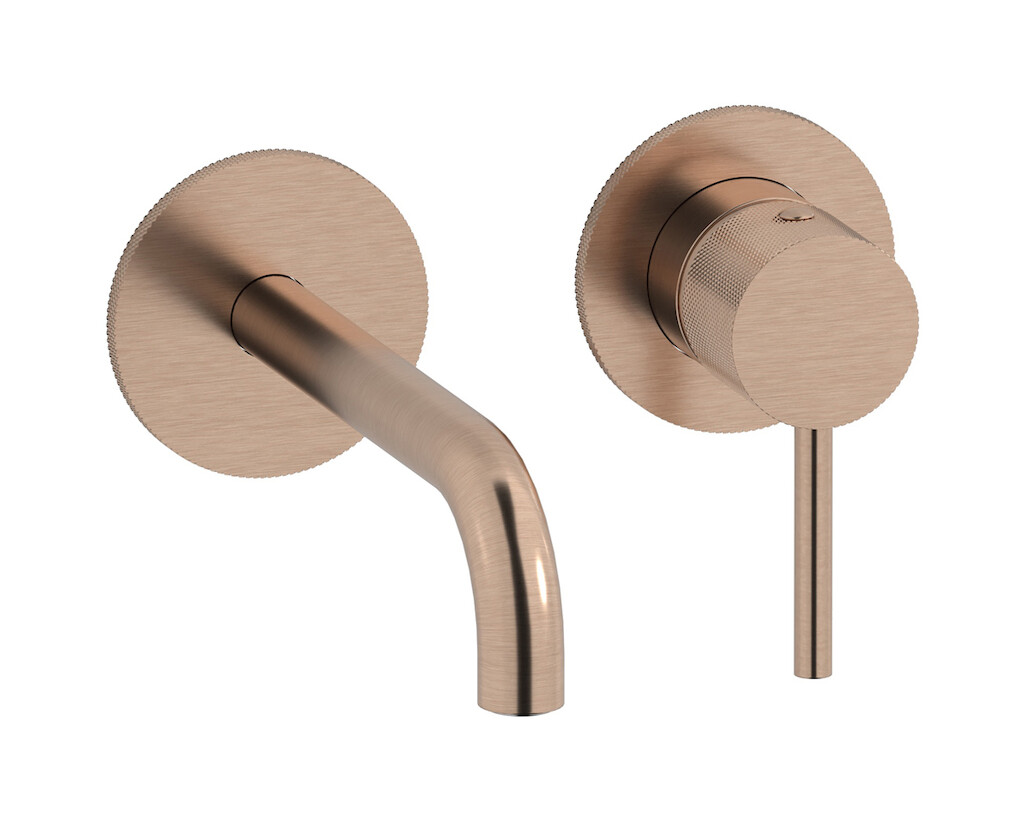 Встроенный в стену смеситель для раковины на 2 отверстия в комплекте с донным клапаном. WE ARE IB id406sr Brushed Rose Gold Industria