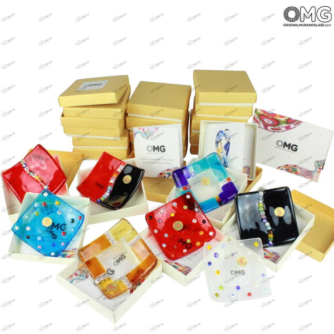 1635 ORIGINALMURANOGLASS 100 подарочных блюдец Миллефиори - Муранское стекло 9 см 