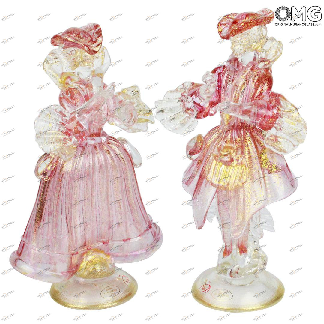 822 ORIGINALMURANOGLASS Статуэтки в стиле Голдони - Венецианская пара - rosa - муранское стекло OMG 13 см 