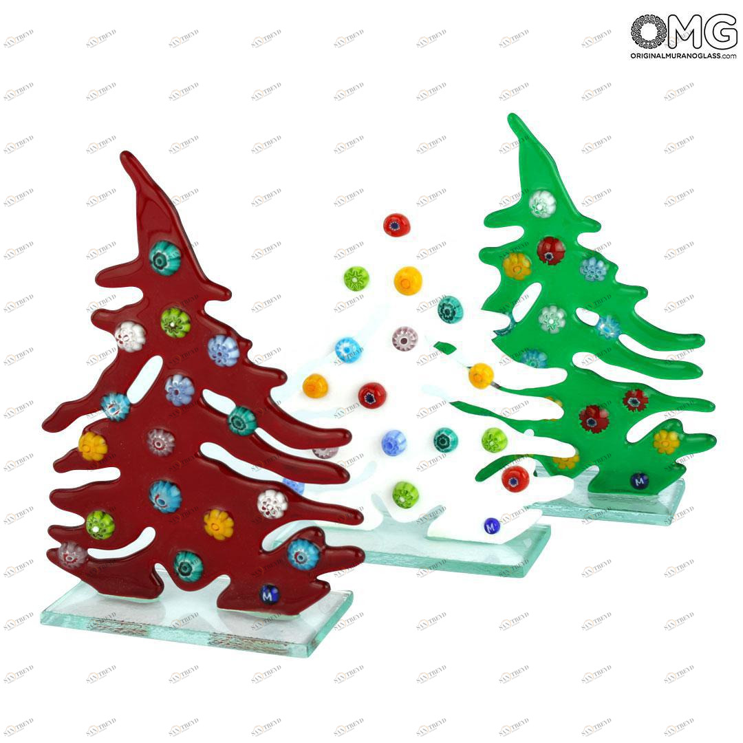 3649 ORIGINALMURANOGLASS Пресс-папье Новогодняя Ёлка с миллефиори - муранское стекло OMG 4 см 