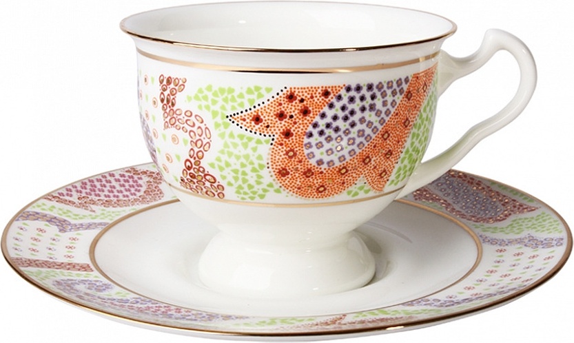 91841 Императорский фарфоровый завод Чашка с блюдцем "Мариенталь" оранж. "Айседора" Фарфор костяной 