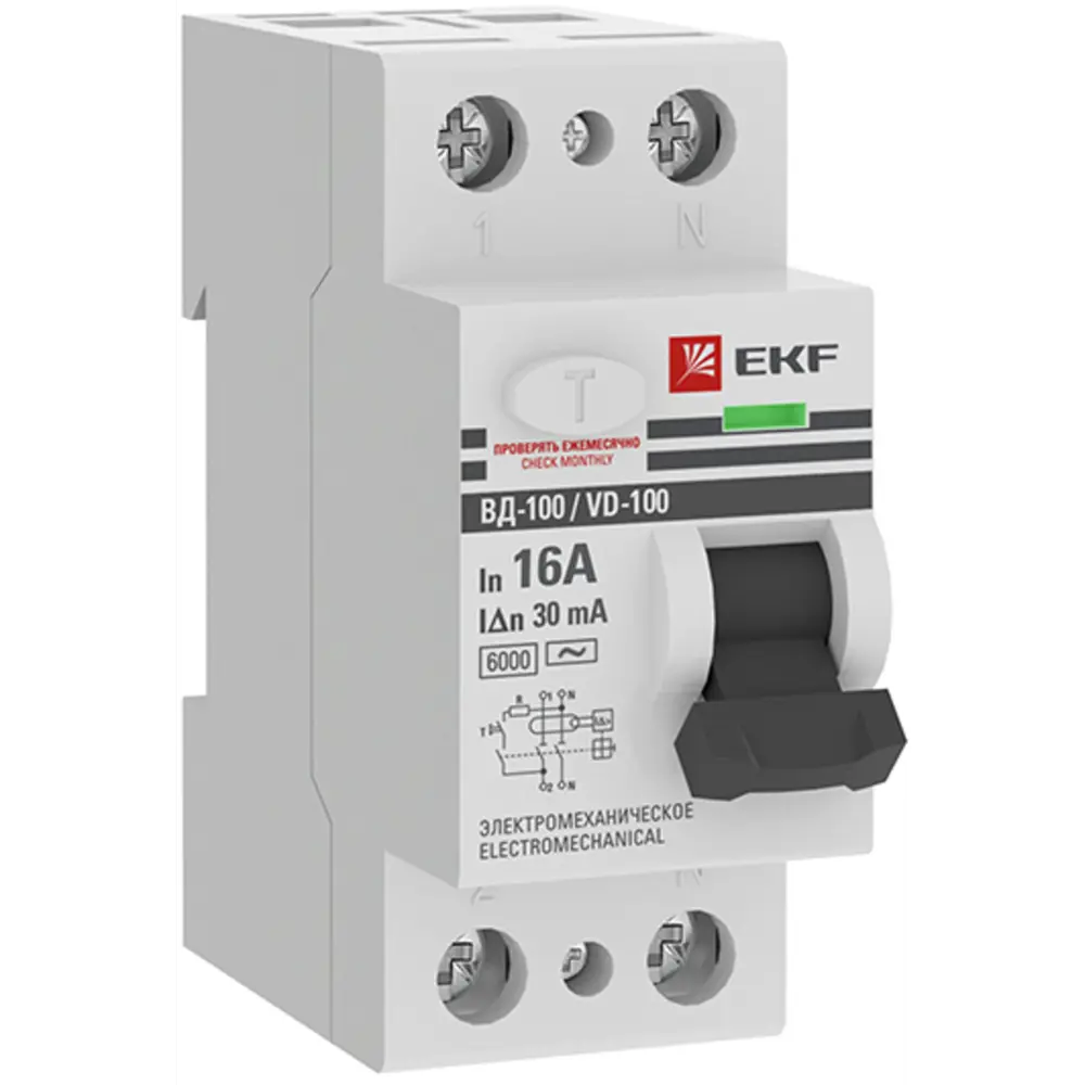 УЗО EKF PROxima ВД-100 2P 16 A 30 мА 6 кА AC 84579899 STLM-2030459 