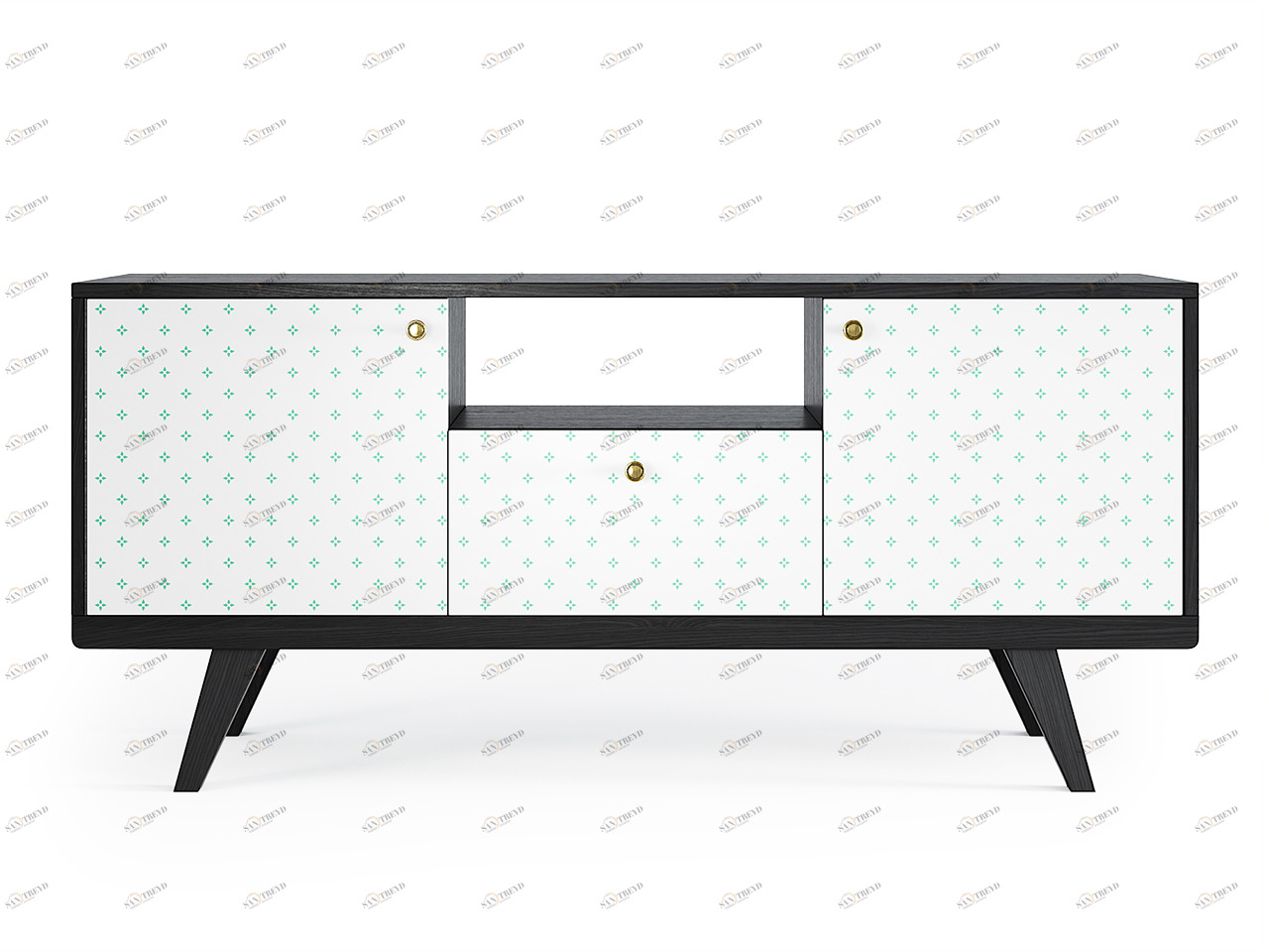 Тумба под телевизор с ящиком черный дуб с белым принтом Thimon THE IDEA  210232 Белый;черный 