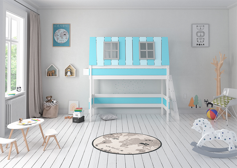 Кровать-чердак Home West M 80х160 см белая, голубая ELLIPSE ELLIPSE HOME 351810 Белый;голубой Santreyd  - Вид №2