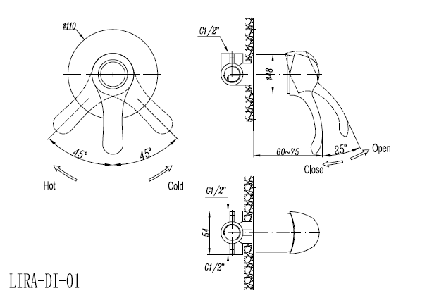 Встраиваемый смеситель для душа CEZARES LIRA-C-DIM-BLC - Вид №1