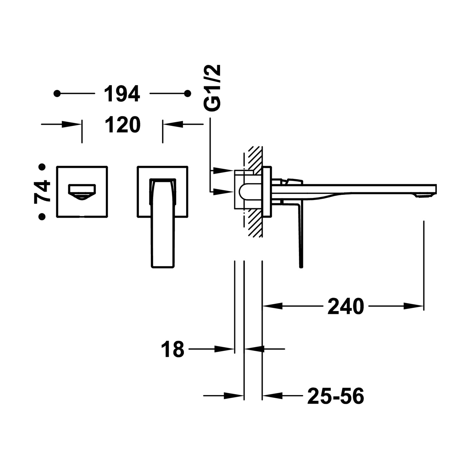 ТОНКИЙ скрытый смеситель для умывальника с одной ручкой-20230002OR TRES  - Вид №1