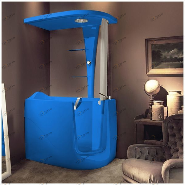 Ванна с кабиной GRUPPO TREESSE GEN-X STD-V3317|B3311-SX голубая угловая сидячая с дверью левосторонняя STDV3317B3311SXG