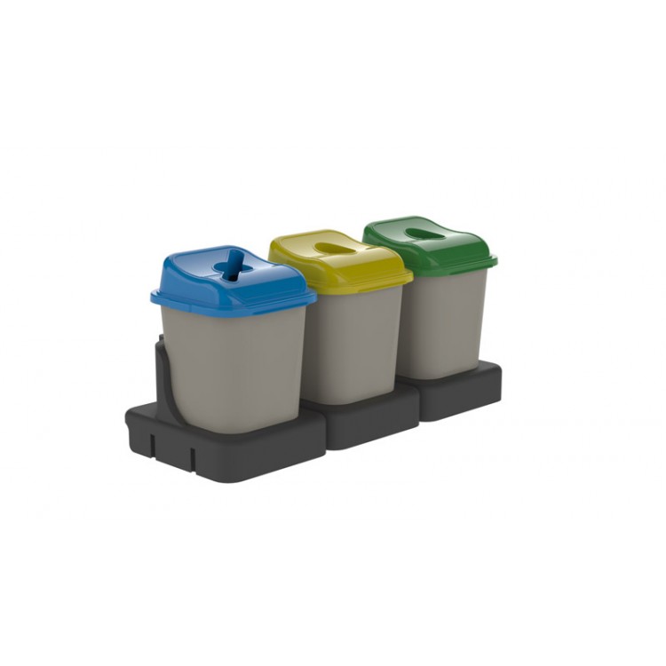 SFR-040-031-1 TELKAR Контейнер для раздельного сбора мусора с крышкой и подставкой на колесах 40 л. Серый, крышка зеленая  - Вид №3