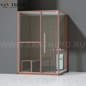 Effegibi H MEDIUM LO81030004 Комбинированная баня: хаммам и душ. Установка: в левый угол. Левая дверь. Мощность: 3 кВт макс. Размеры: длина 152 см, ширина 102 см. Отделка: матовый лакированный коричневый аллюминий и темный ламинат из керамогранита.