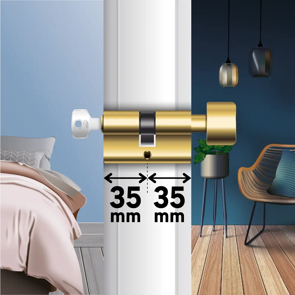 Цилиндр Standers TTAL1-3535NBGD, 35x35 мм, ключ/вертушка, цвет латунь 82625296 STLM-2078621  - Вид №4