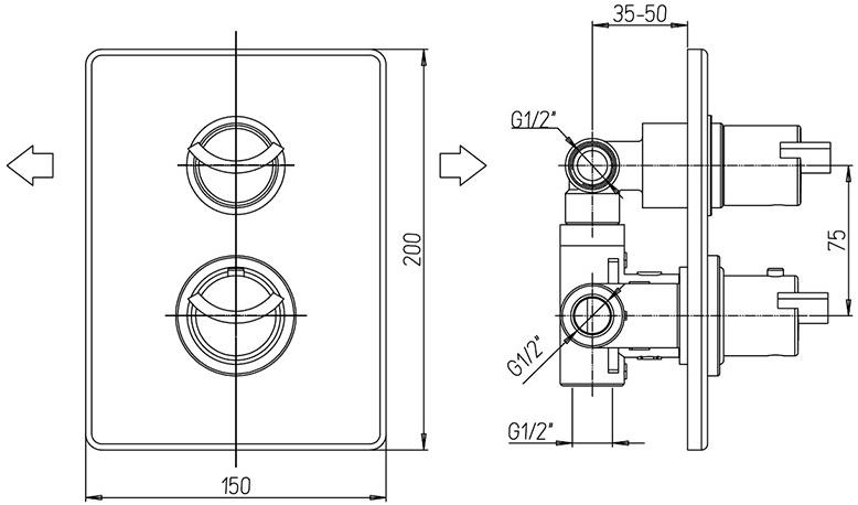 Paini Morgana 73PW691TH смеситель встраиваемый для душа с дивертором - Вид №2