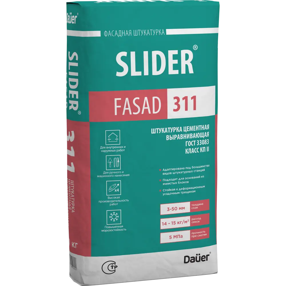 Штукатурка цементная Daüer Slider Fasad 311 40 кг Dauer STLM-2046283