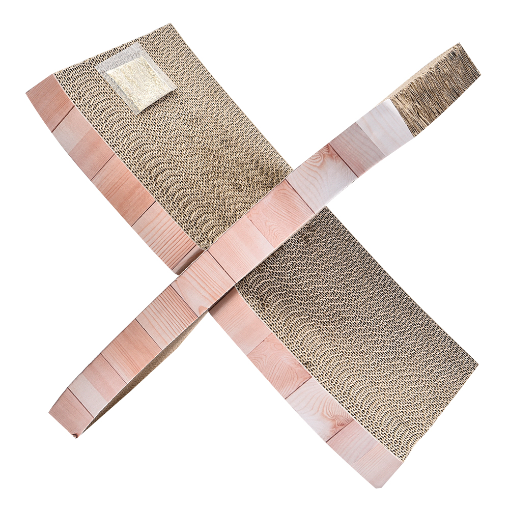 ПР0050048 Когтеточка для кошек Wood Print Лежанка Крест картон 48,5х24х8,5см Foxie 