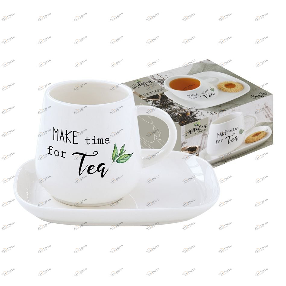 Чашка фарфоровая с блюдцем белая в подарочной упаковке Kitchen Elements EASY LIFE KITCHEN ELEMENTS 00-3946829 Белый 