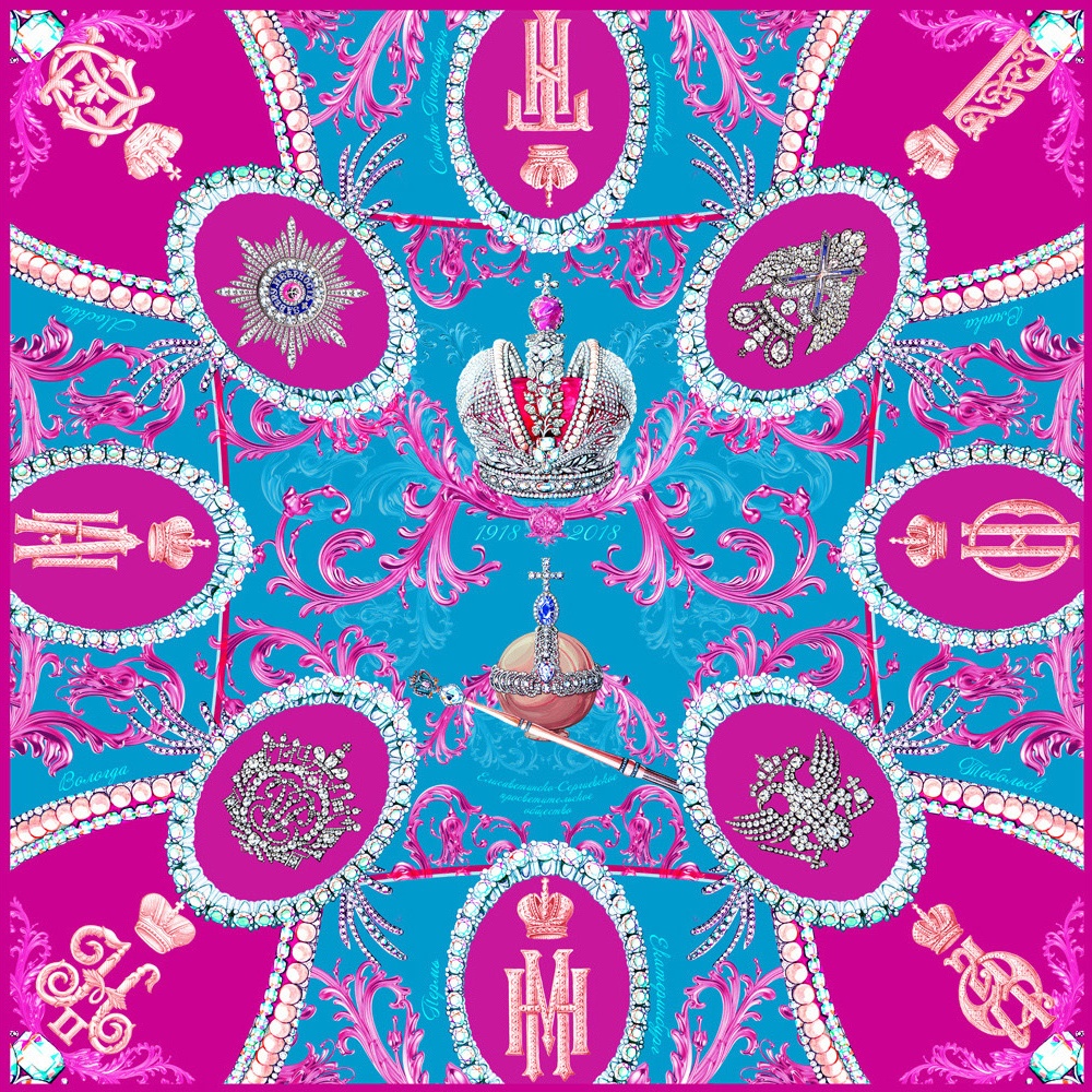 10633891 МД Нины Ручкиной Платок сувенирный "Императорский маршрут лазурный" 120х120см Ткань 