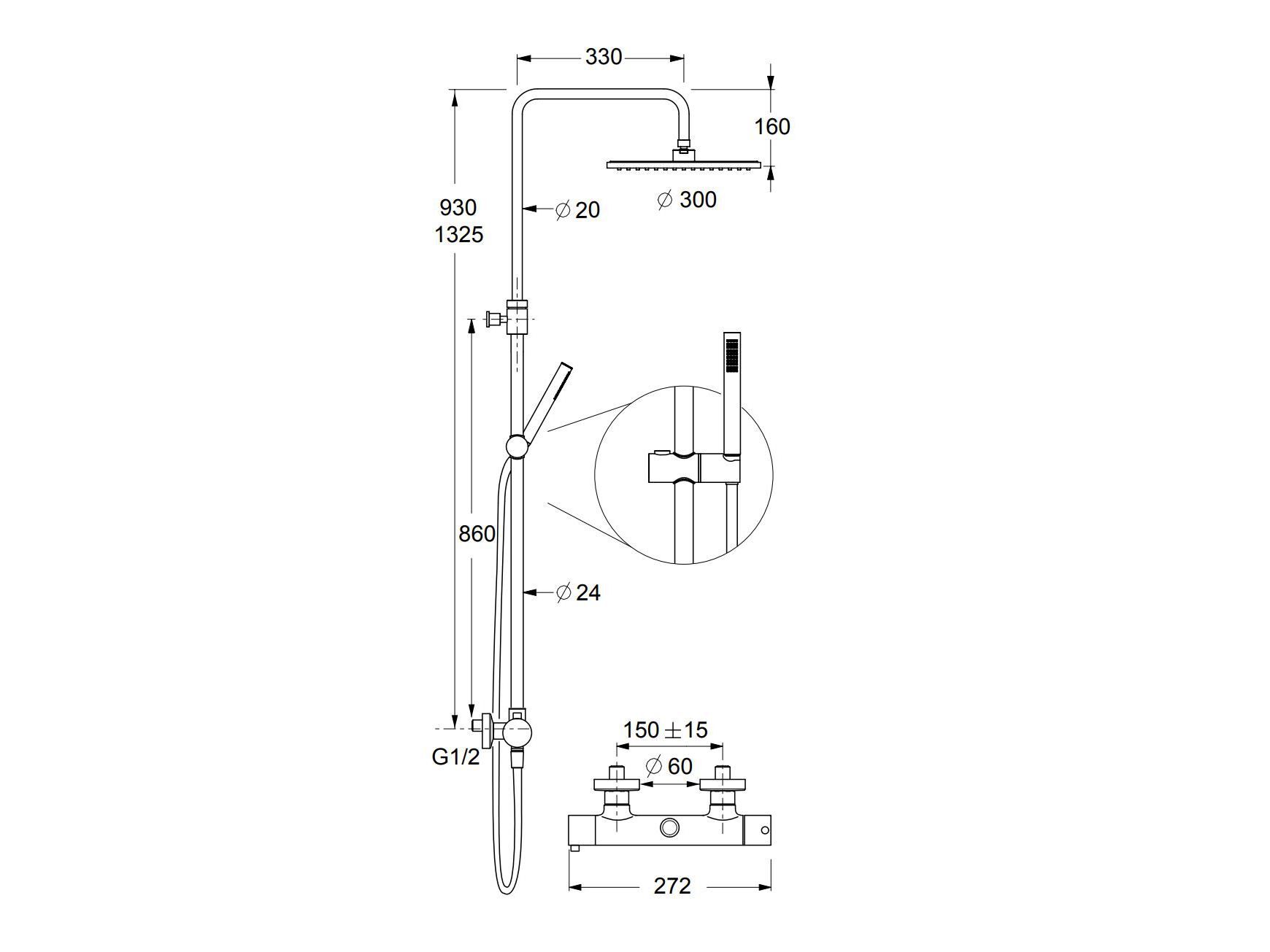 Термостатическая настенная душевая колонна с ручным душем GUGLIELMI RUBINETTERIE BD31410 ARCH-00100986 - Вид №4