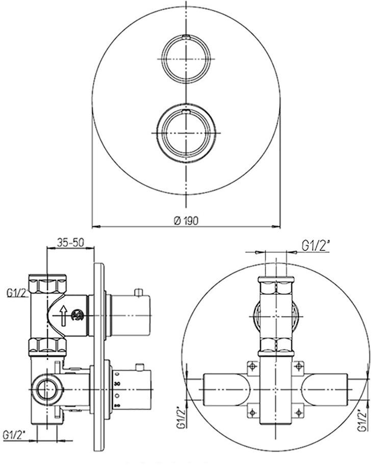 Paini Cox 78PZ690TH смеситель для душа с термостатом встраиваемый  - Вид №1