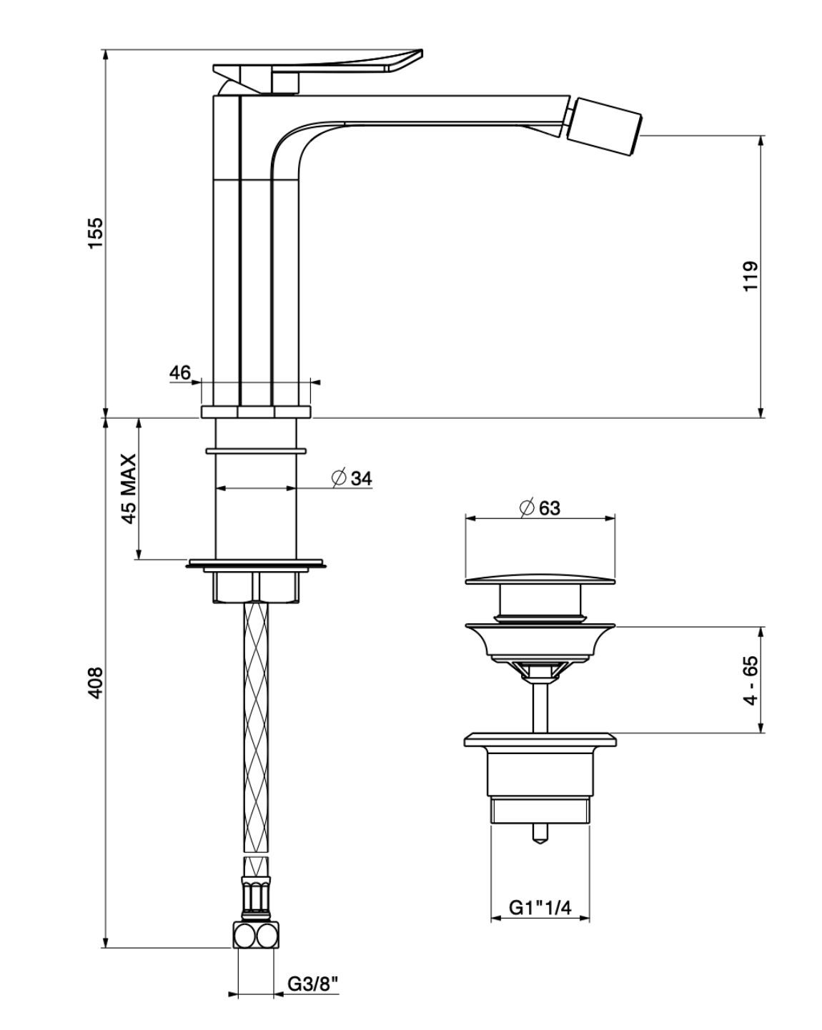 Смеситель для биде с одной ручкой GATTONI Puff ARCH-00052553 - Вид №2