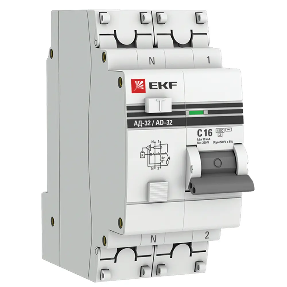 Дифференциальный автомат EKF PROxima АД-32 1P N C16 A 10 мА 4.5 кА AC DA32-16-10-a-pro 82421555 STLM-2094175 