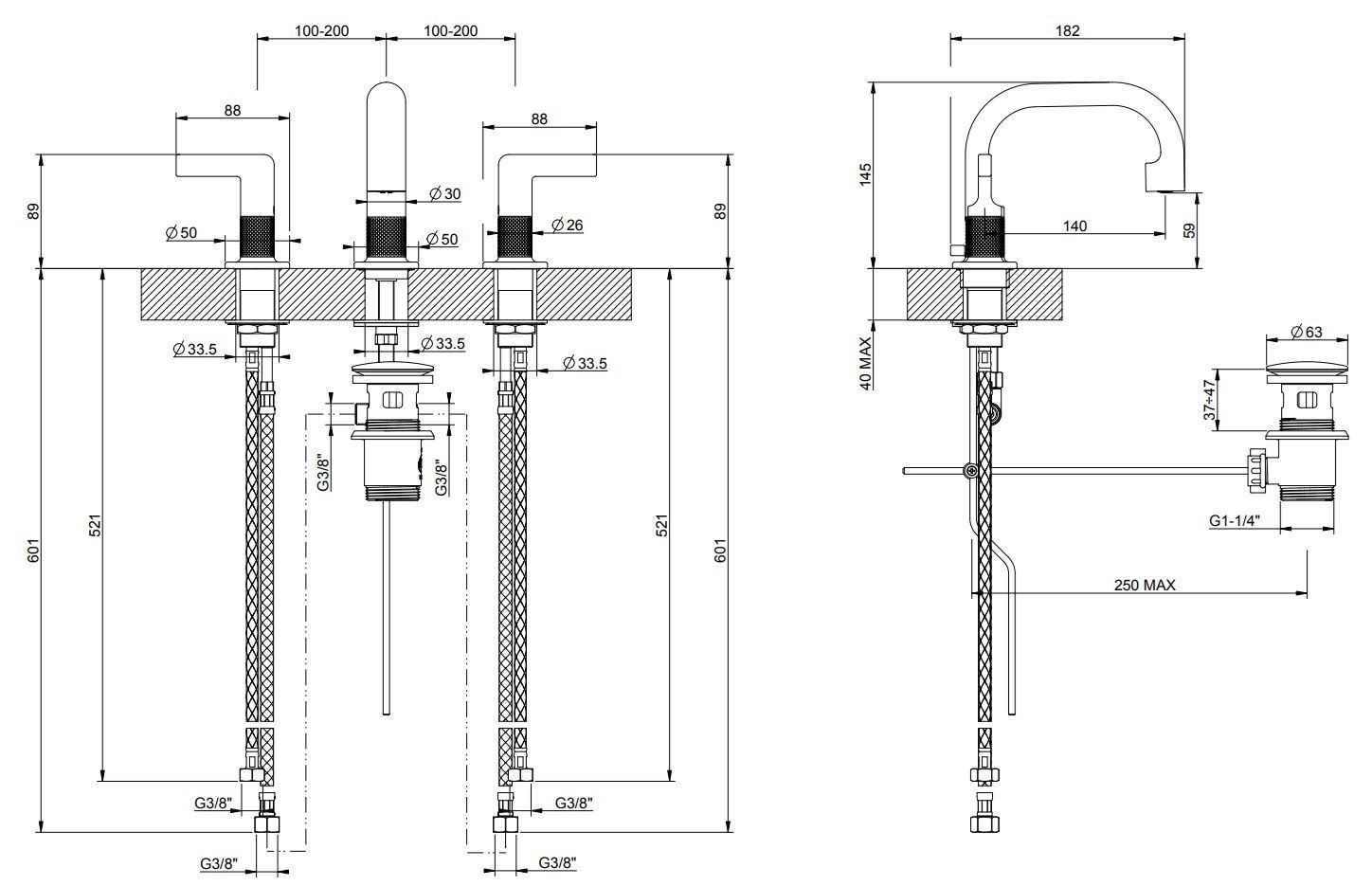 Смеситель для раковины с 3 отверстиями из латуни Gessi гравированный ARCH-00095685 - Вид №4