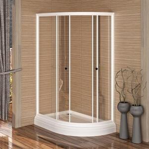 Душевой угол 120х80 (правое исполнение), стеклянные шторки (прозрачные) (2 дверцы), поддон на раме-подставке с устройством слива, профиль белый