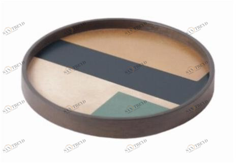 Ethnicraft Круглый поднос из дерева и стекла Urban geometry 20930