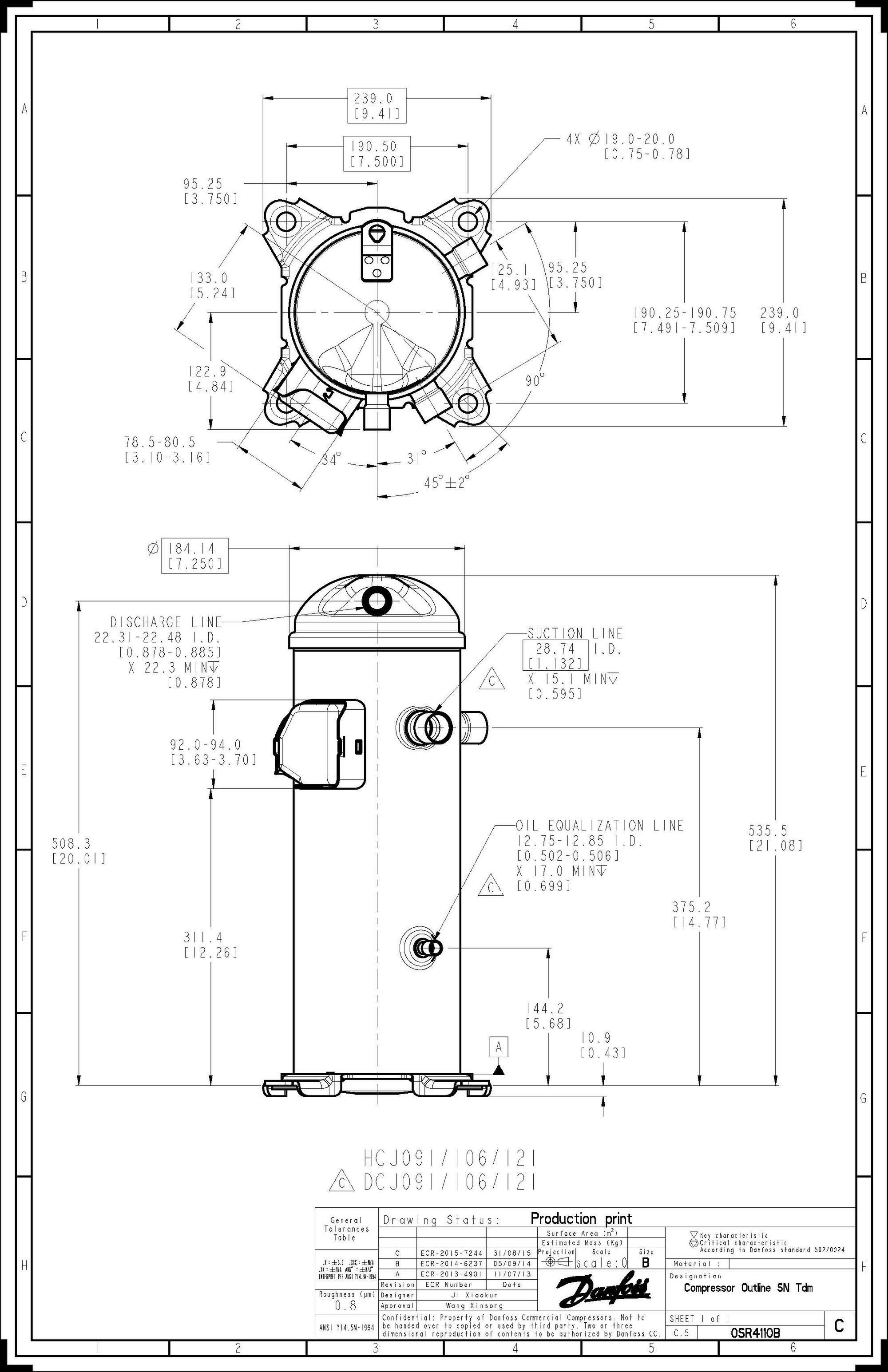 Danfoss DCJ — Герметичные спиральные компрессоры, R401A DCJ121T4LC8 Компрессор спиральный 121L5043  - Вид №10