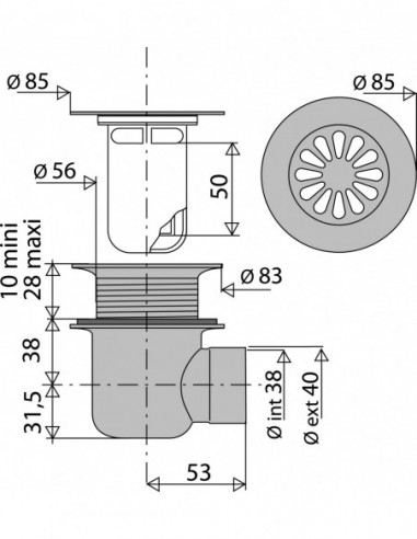 302300 000 00  Сифон для душевого поддона Д. 60 мм, круглая гирлянда, выход под приварной вертикальный, латунь Valentin Хром  - Вид №2