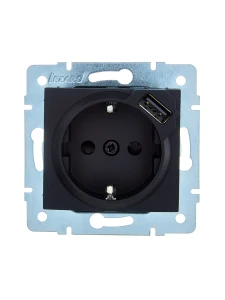 ASTI Розетка с/з + USB разъём чёрный бархат механизм