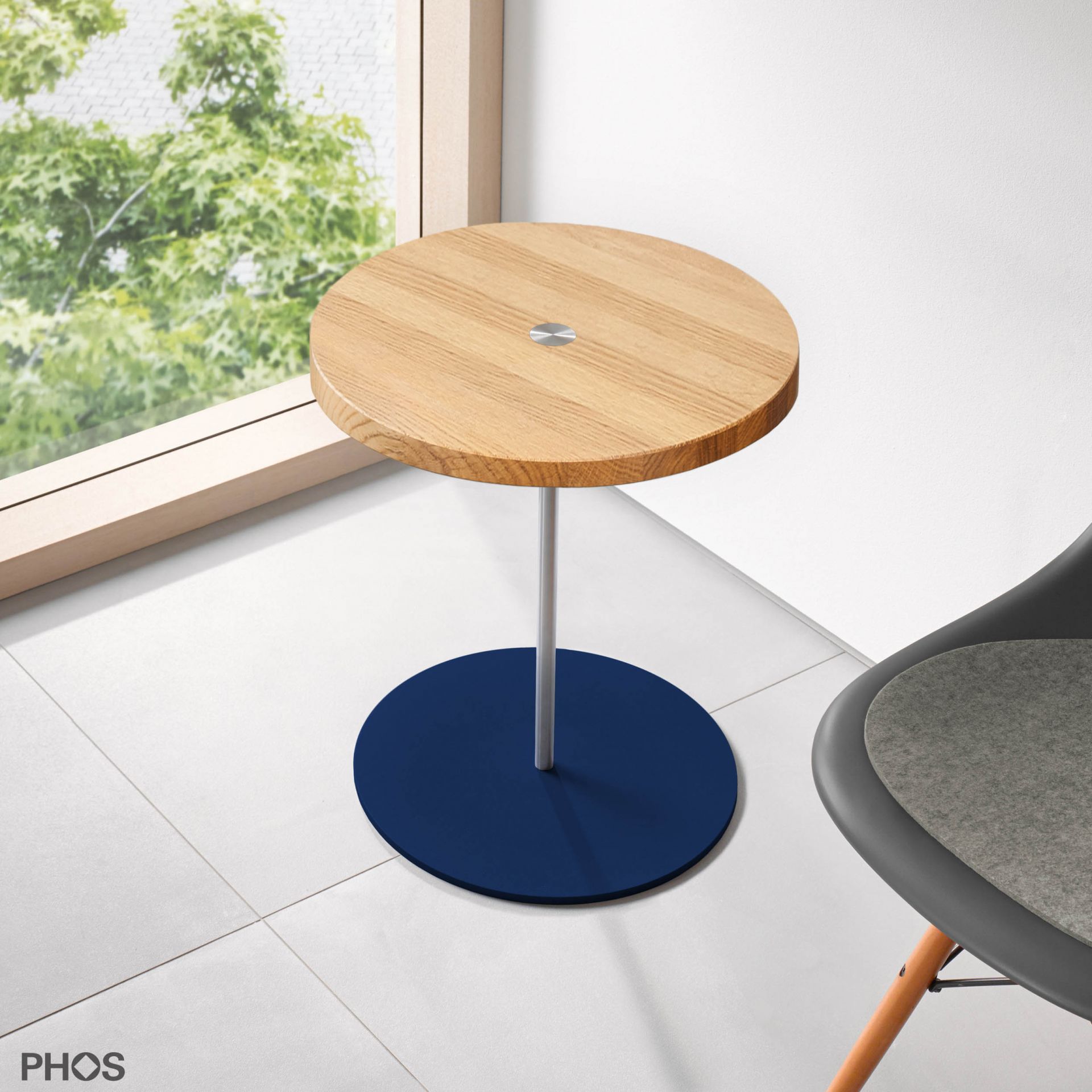 BT400-Eiche-BPB Приставной столик, высота 40 см, столешница из дуба, основание синее PHOS 
