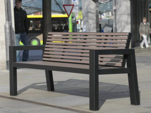 Скамейка из нержавеющей стали и ПЭТ с подлокотниками