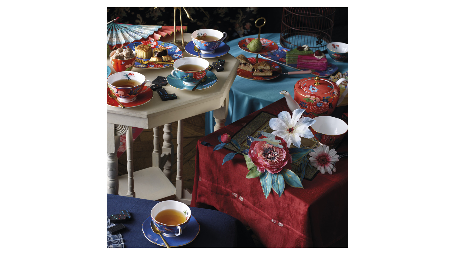 10671575 Wedgwood Чашка чайная с блюдцем Wedgwood Пионы 200мл (зеленая) Фарфор костяной  - Вид №3