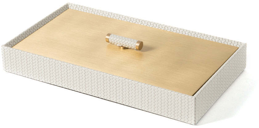 Коробка Iside - 27X15XH4,5 см / металл-финиш_сатин-латунь / ари-кожа_темно-синий