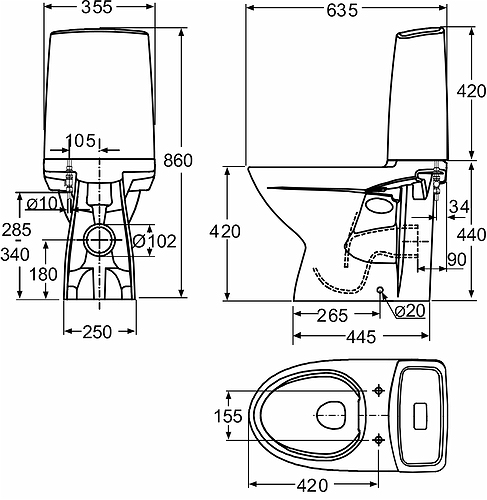 3426101201 Компакт унитаз с бачком Белый IDO Glow Швеция - Вид №1