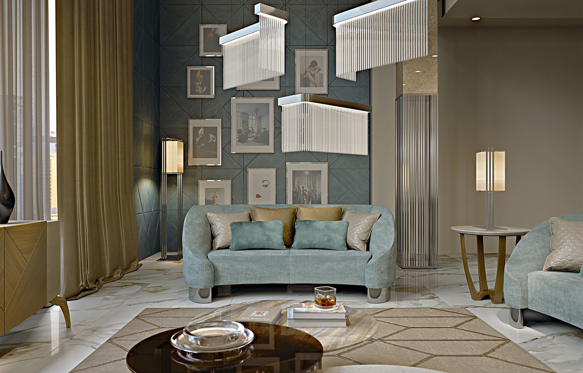 3-местный изогнутый тканевый диван Bizzotto Italia Symphony-Infinity ARCH-00133126 - Вид №2