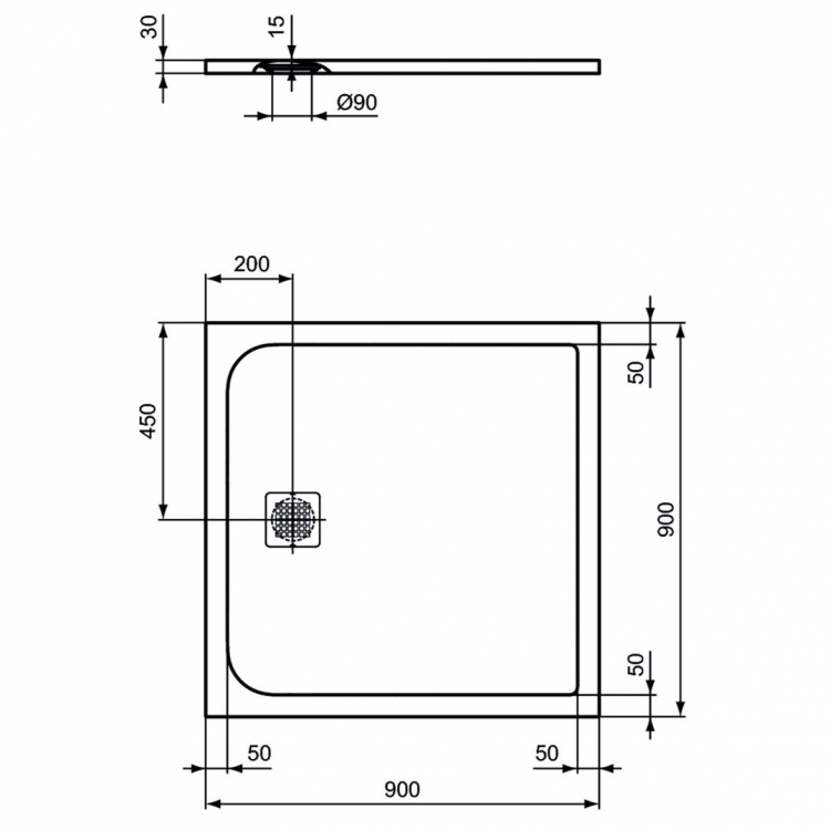 K8215FR Душевой поддон 90х90 см Ideal Standard ULTRAFLAT S  - Вид №2