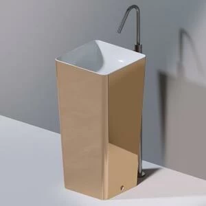 L506T0R0VT255 Раковина напольная ELITE SQUARE 420х420х870 мм без отверстия под смеситель Белый глянцевый декор бронза