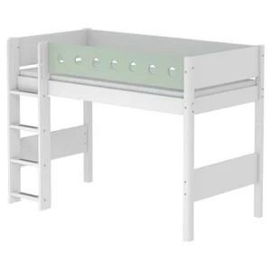 Кровать Flexa White полувысокая с лестницей, 190 см, белая с мятным