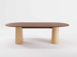 Деревянный овальный стол с травертиновым основанием