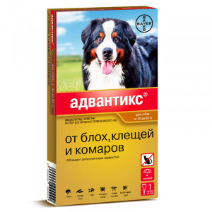 ПР0051386 Капли для собак BAYER АДВАНТИКС от блох, клещей и комаров 600 (40-60кг веса) 1 пипетка в упаковке Elanco