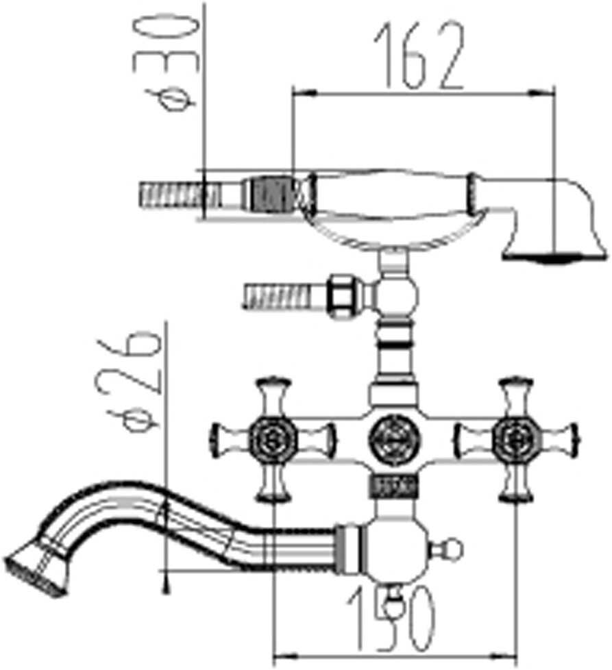 Смеситель ZorG Antic A 7000W-SL для ванны с душем, серебро - Вид №1