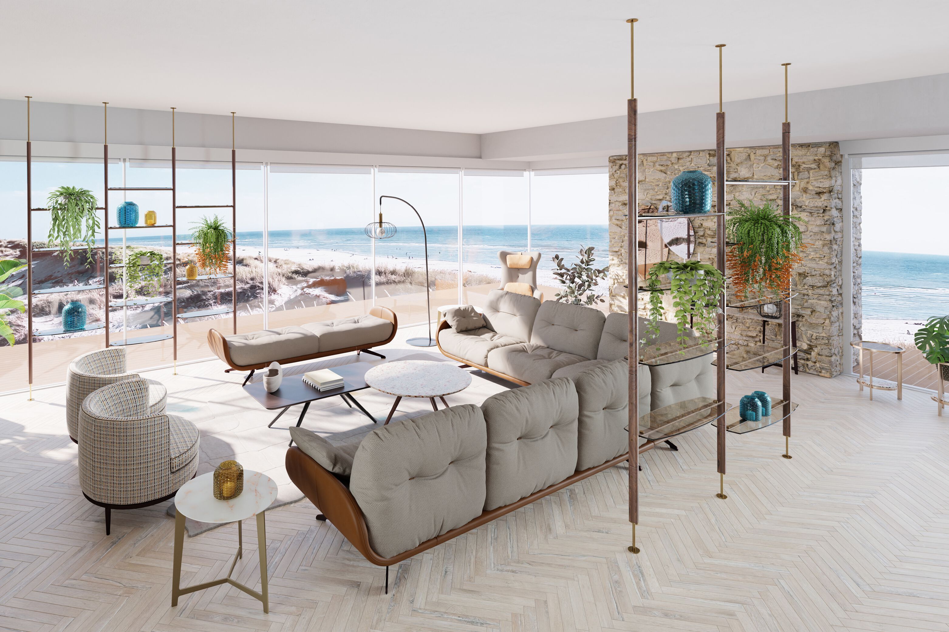 Книжный шкаф из дерева и стекла с креплением пол-потолок Borzalino NIMA ARCH-00135861 - Вид №6