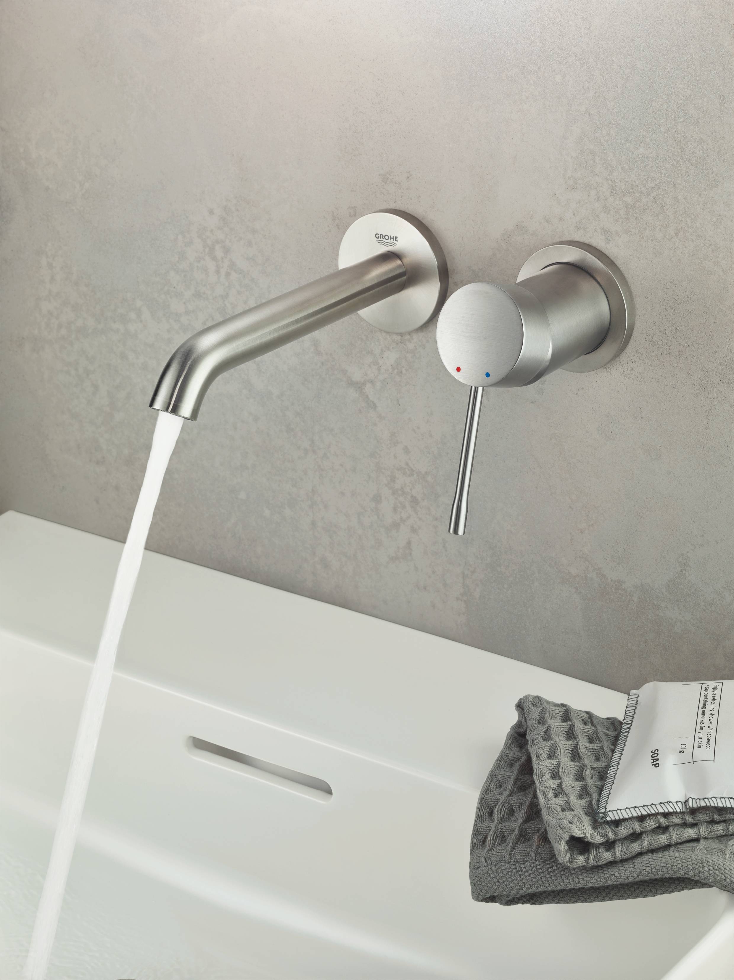 Внешняя часть смесителя GROHE Essence New для раковины, настенный монтаж, на два отверстия, суперсталь (19408DC1) - Вид №3