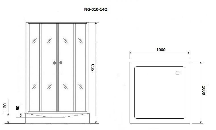 Душ. уголок NG- 010-14Q BLACK (1000х1000х1950) низкий поддон(13см) стекло МОЗАИКА , 2 места Niagara ECO 0101452QB - Вид №2