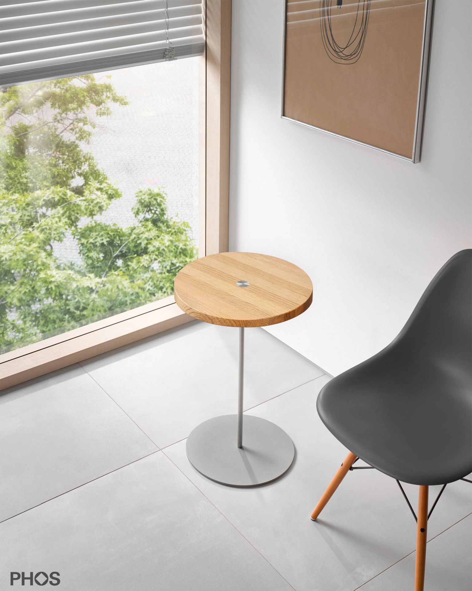 BT600-Eiche Приставной столик, высота 60 см, столешница из дуба, основание серое PHOS  - Вид №1