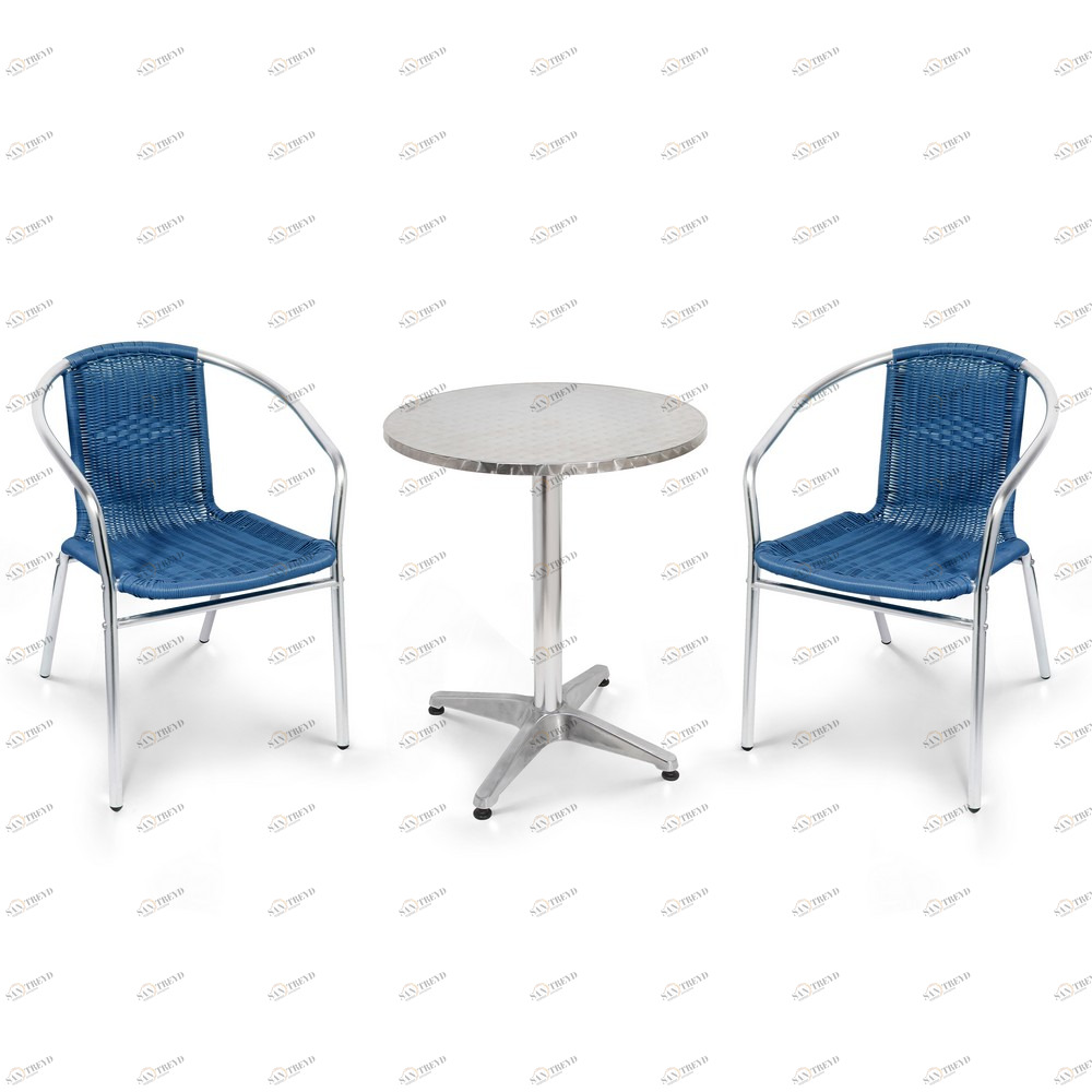 Мебель из ротанга, круглый стол и стулья синие на 2 персоны AFINA  240942 Синий;хром 