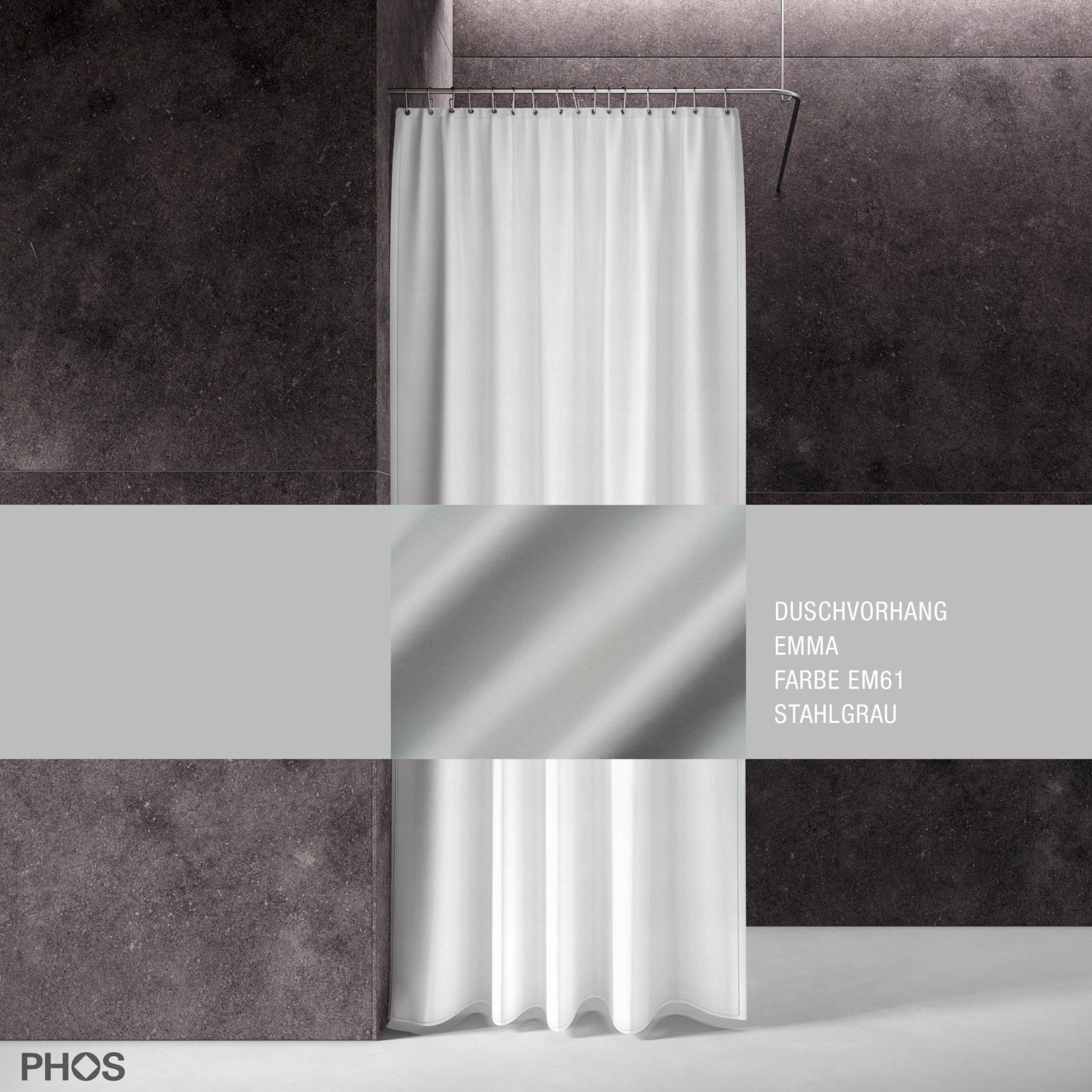 DV-EMMA200-120-EM61 Занавеска для душа emma стальной серый, длина 200 см, ширина 120 см. PHOS 
