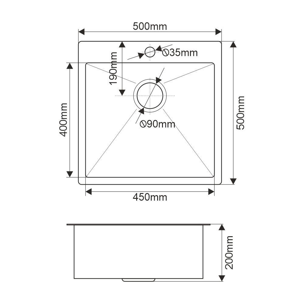 Мойка R5050H MELANA ProfLine 3,0/200 САТИН врезная квадратная в комплекте с дозатором MLN-R5050H+дозатор - Вид №1