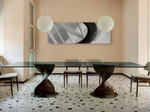 Porada Прямоугольный стол из массива дерева со стеклянной столешницей Iron