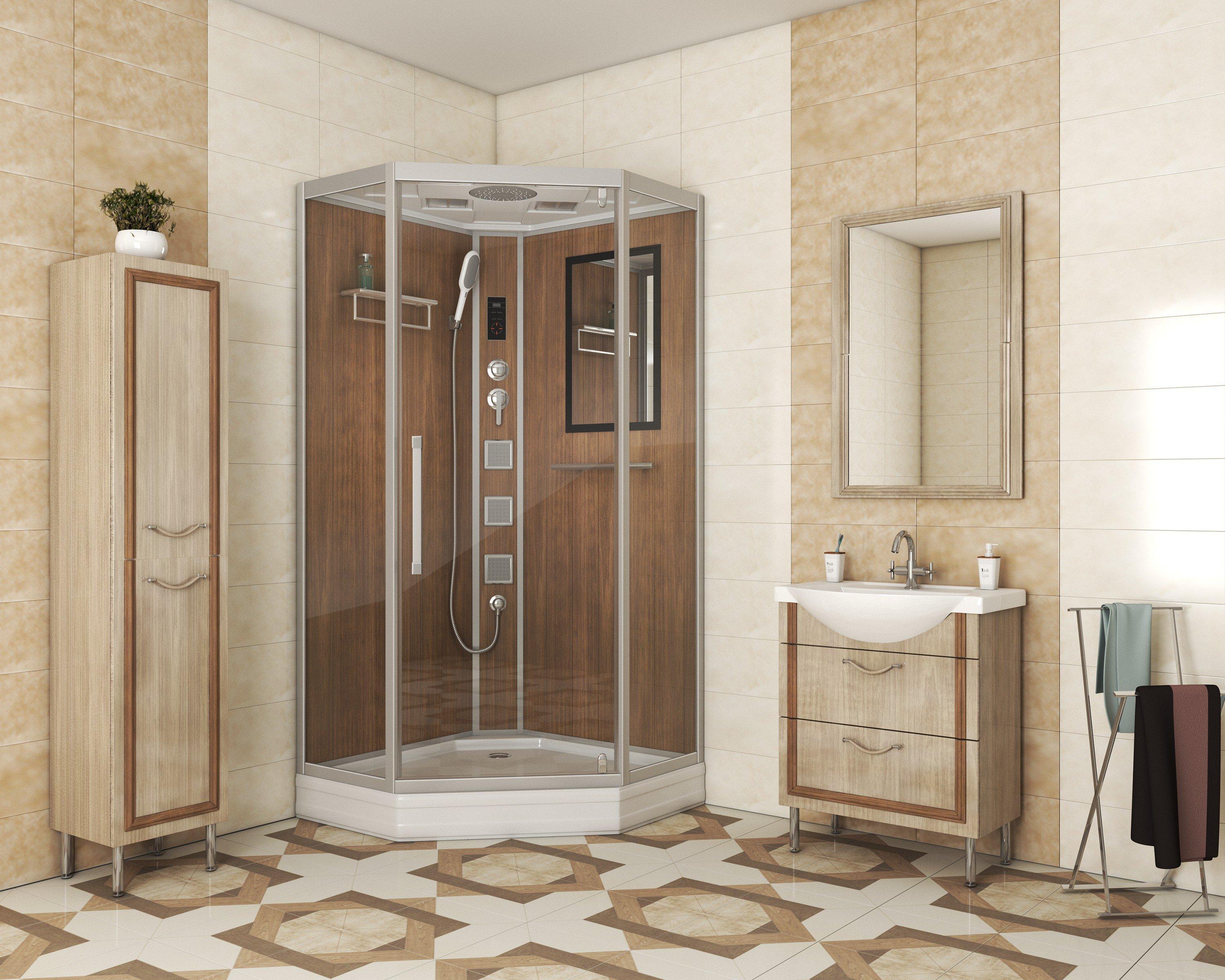 Душевая кабина NG-7717WD (1000x1000х2150) низкий поддон стенки ДЕРЕВЯННЫЕ Niagara Luxe - Вид №1